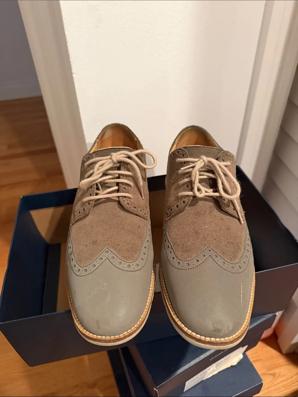 Cole Haan Two-Tone Wingtip Oxfords in Taupe and Light Gray